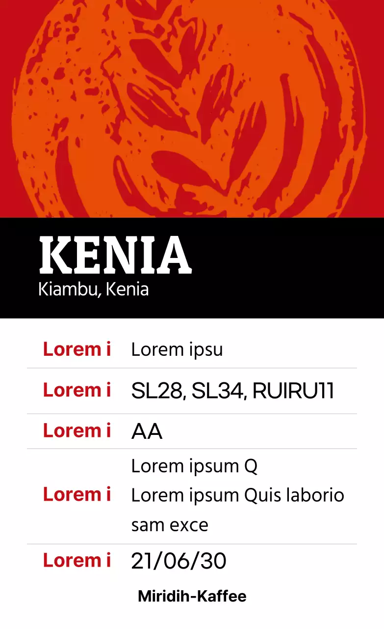 Bunte Vintage illustrierte Bohne Kaffee Etikett Kenia