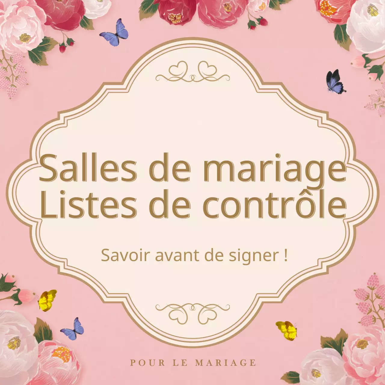 Liste de contrôle d'un lieu de mariage avec des illustrations florales printanières roses et beiges