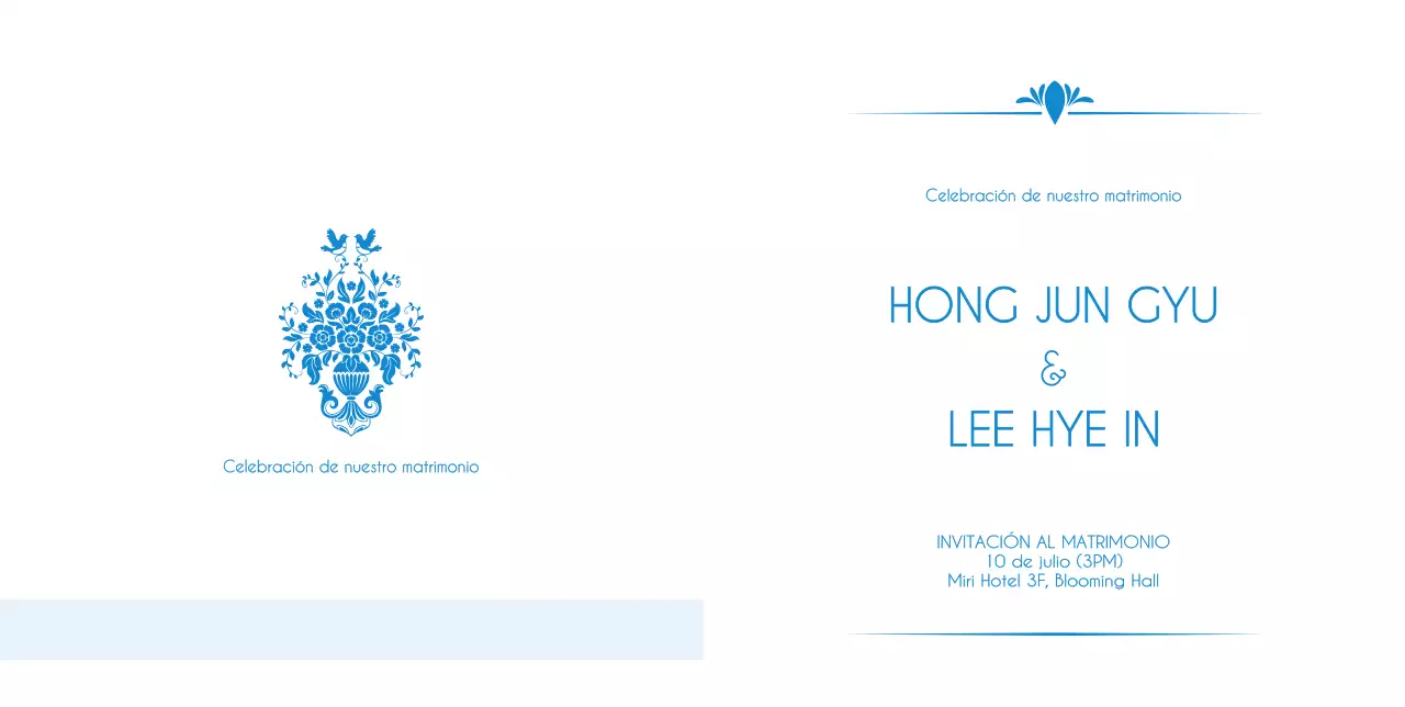 Invitación de boda barroca en azul