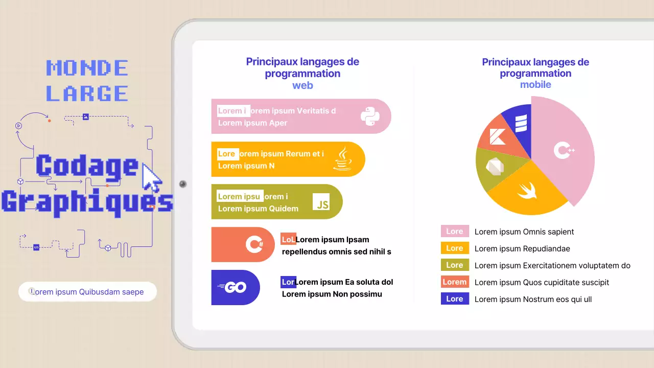 Thème de diagramme simple de codage linguistique blanc cassé et bleu