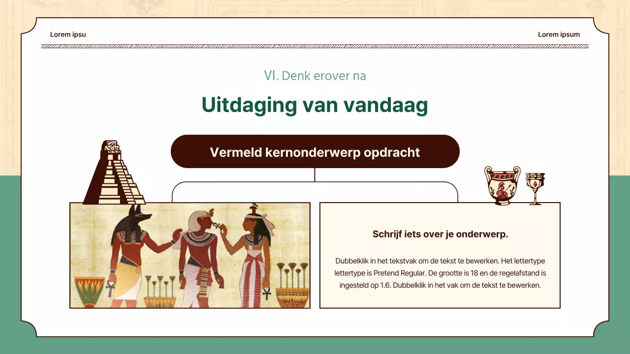 Historische illustraties in beige en groen benadrukken de lessen wereldgeschiedenis