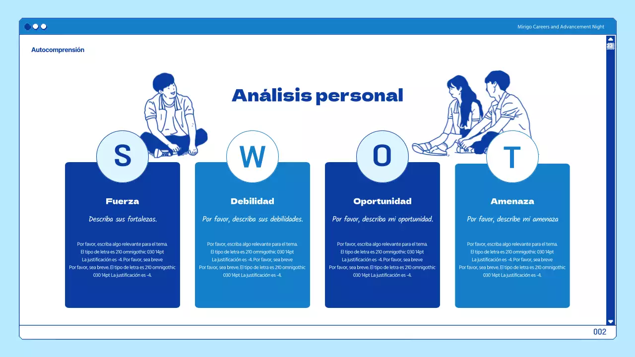 Presentaciones universitarias en un tema de navegación azul