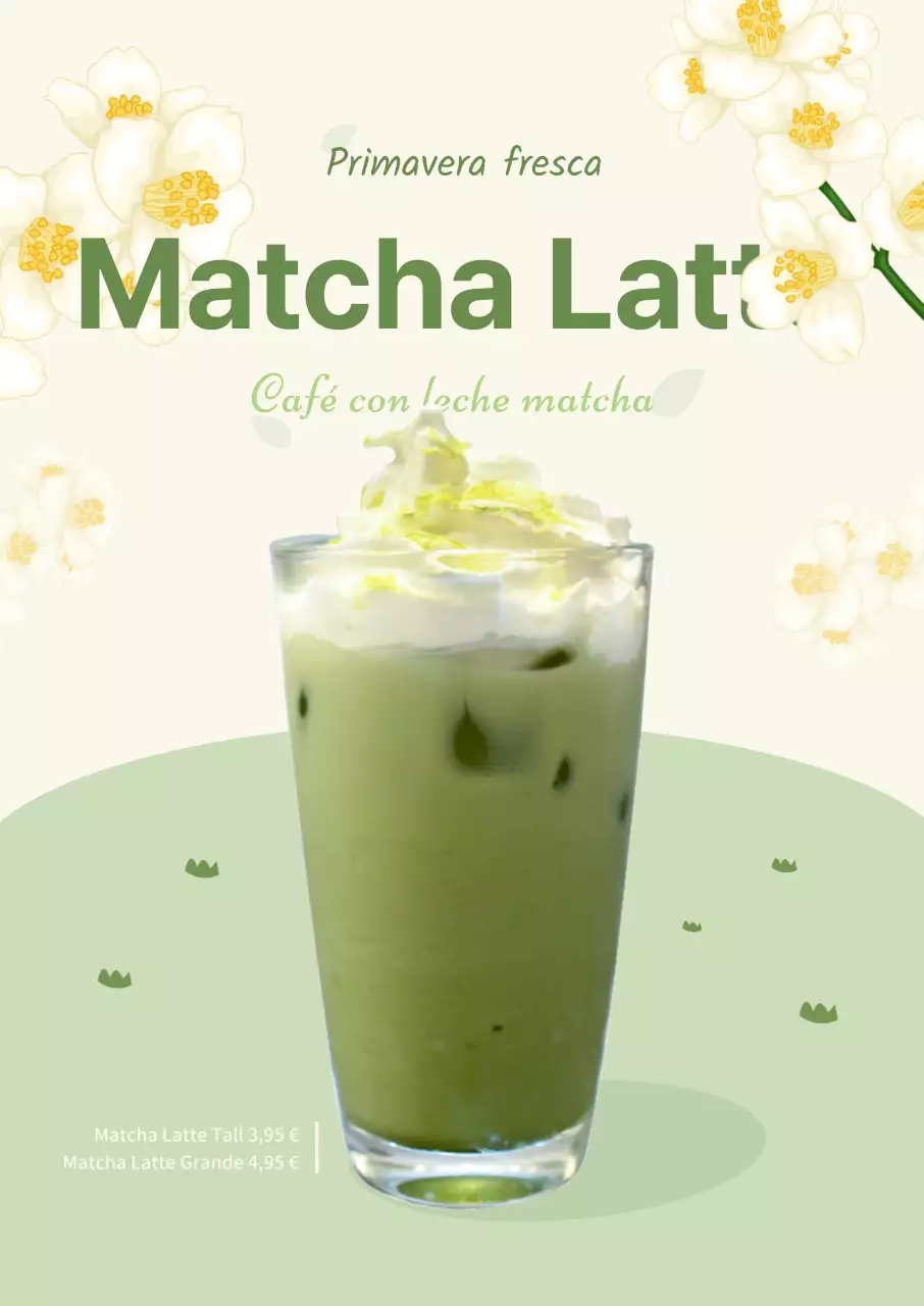 Cartel de matcha latte inspirado en la primavera