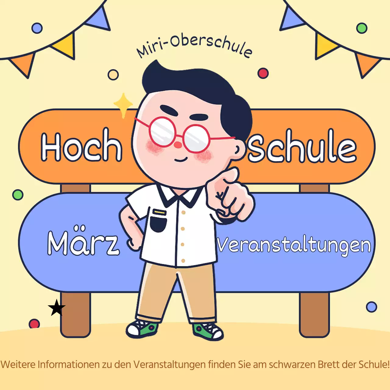 Hinweis auf Schulveranstaltungen in Orange und Hellblau