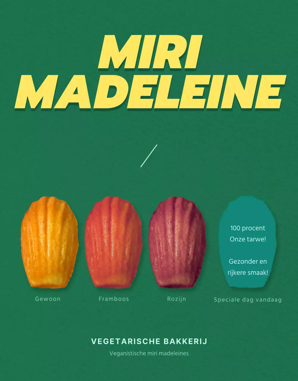 Verkoop kant-en-klare madeleines met een groene achtergrond