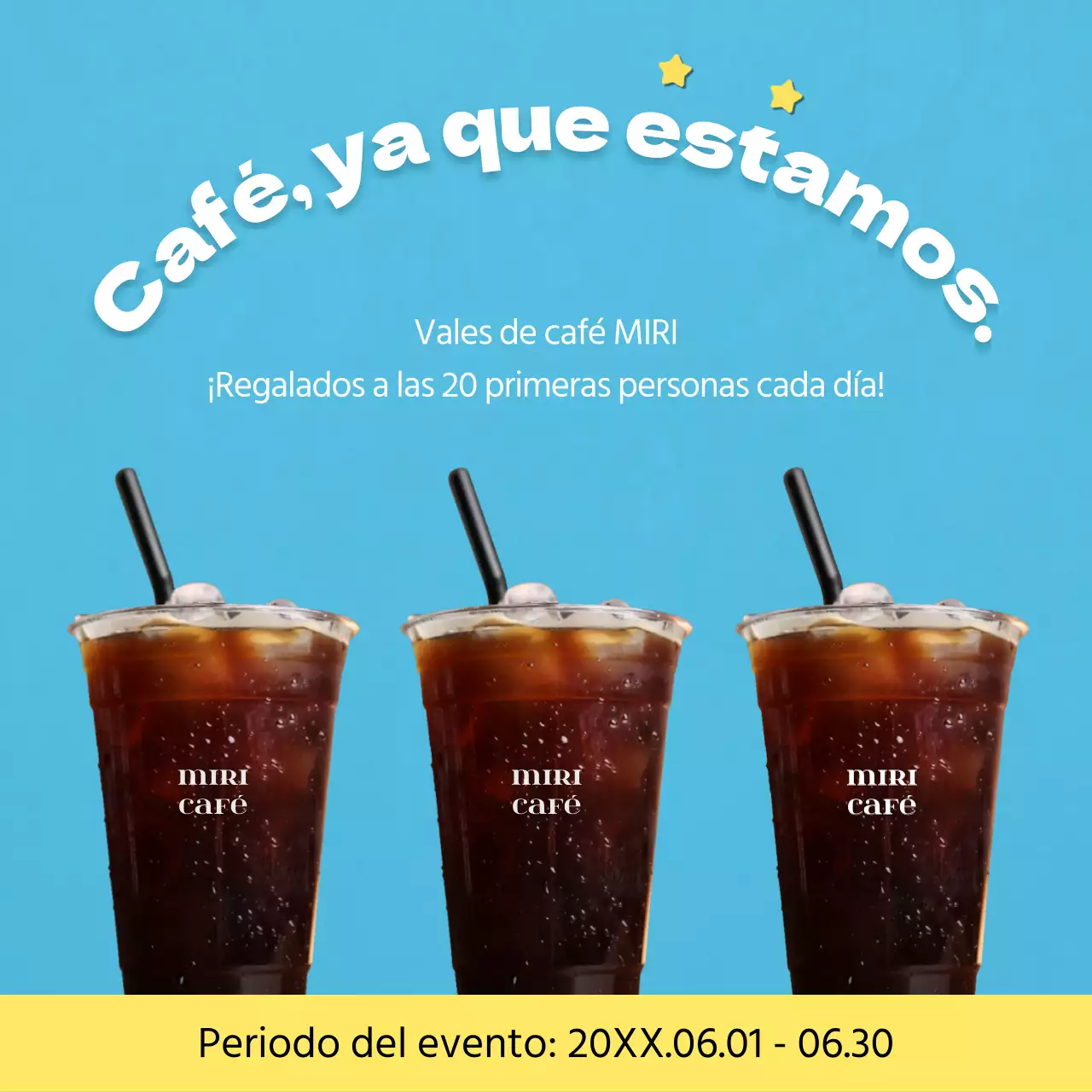 Promueva un sencillo evento de revisión de cafés en azul claro