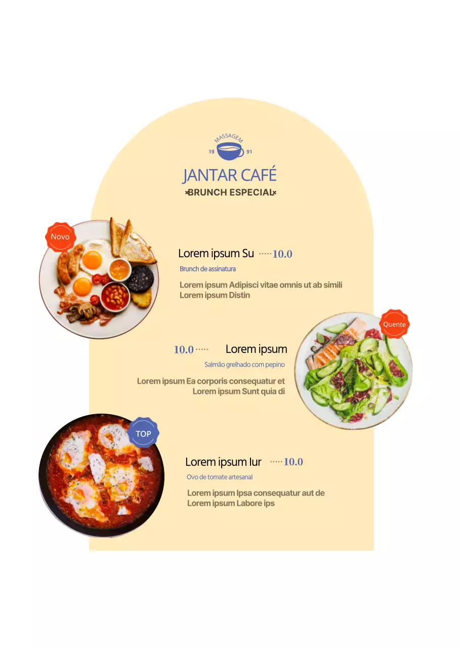Placas de menu de comida amarelas e azuis de assinatura