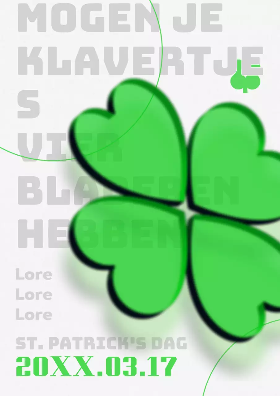 Groen transparant 3D illustratie klavertje vier eenvoudig afficheontwerp