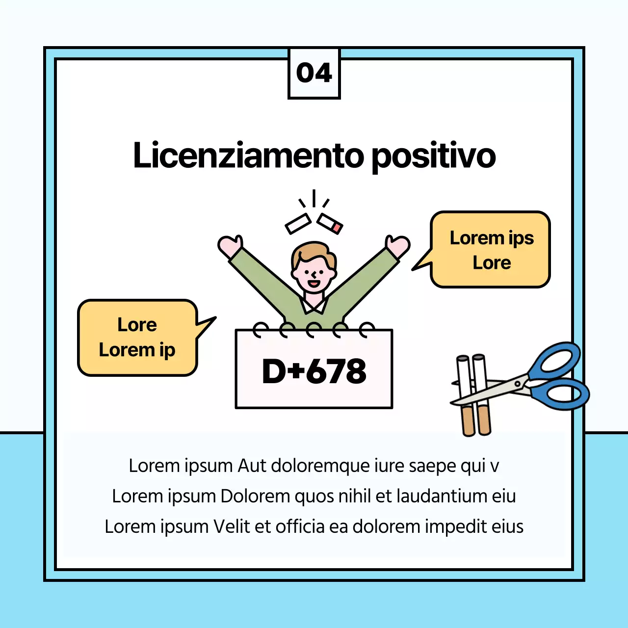 Simpatica illustrazione degli effetti dello smettere di fumare in azzurro e rosa