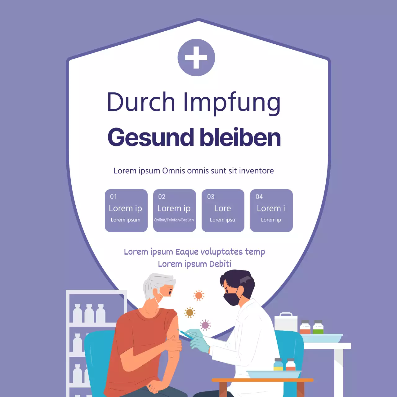 Saubere Impfstoffwerbung mit lila Illustrationen