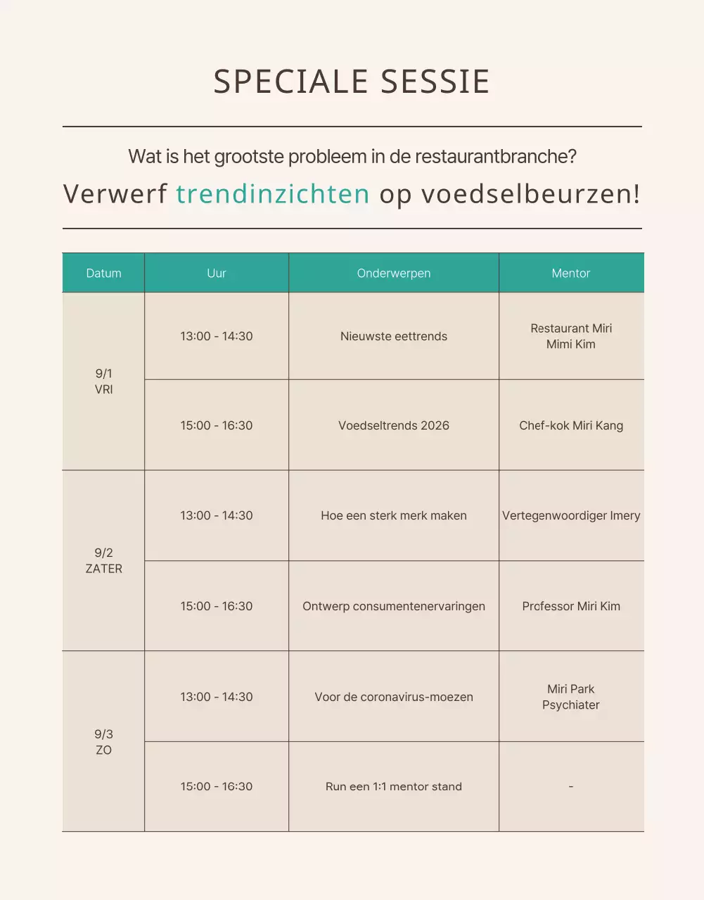 Een schoon bruin en turquoise voedsel start-up beurs