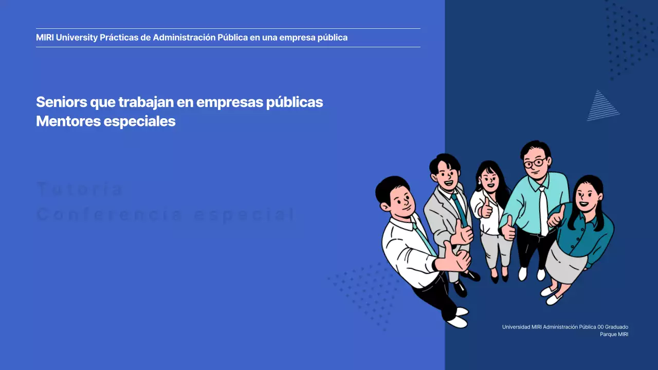 Presentación del programa especial de tutoría para empresas públicas de color azul