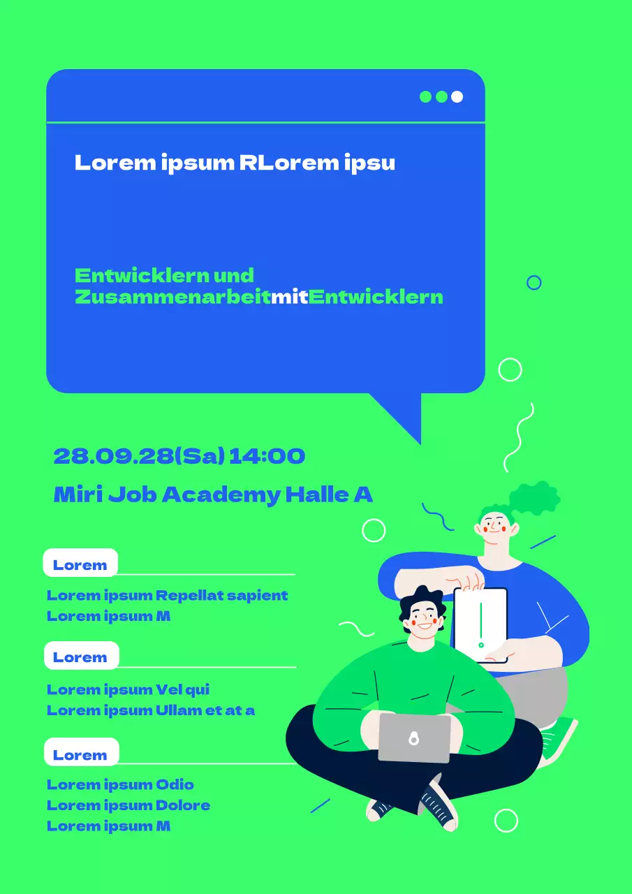 Lime green blue Saubere, fröhliche Illustrationen Konzeptuelles Kursthema für Entwickler