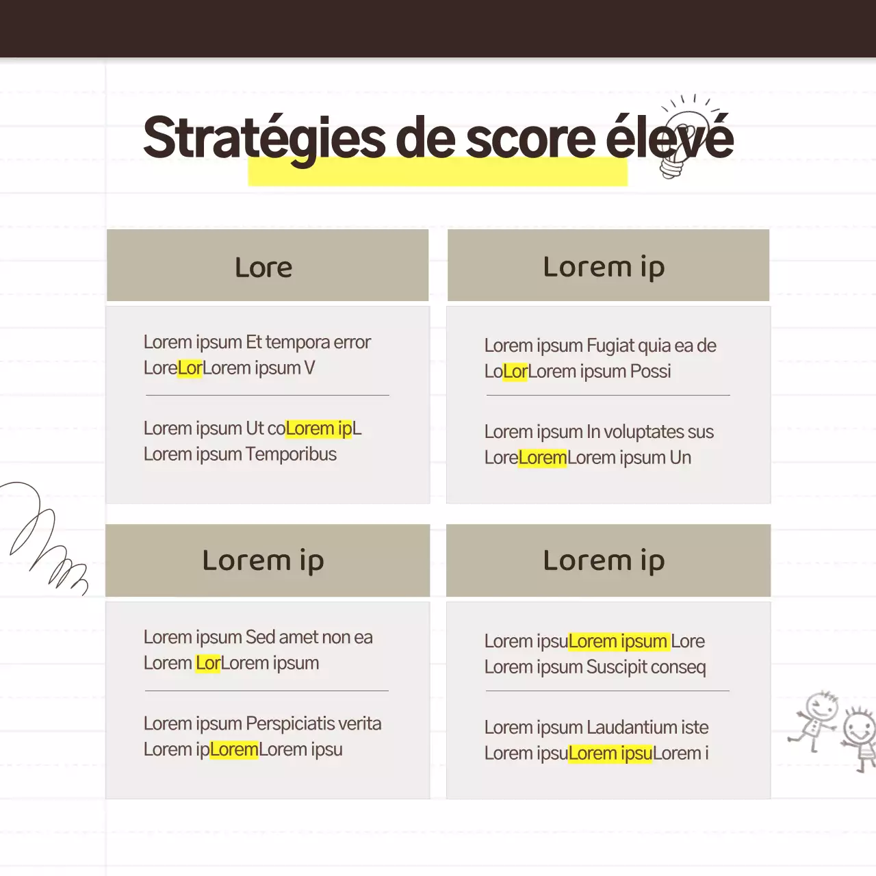 Une simple analyse de grade interne jaune et noire, une formation scolaire, une promotion de recrutement.