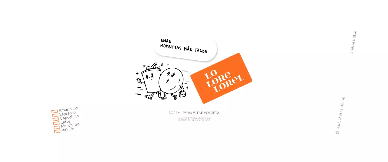 Promocione su cafetería de personajes con bonitas pegatinas en naranja, negro y blanco.