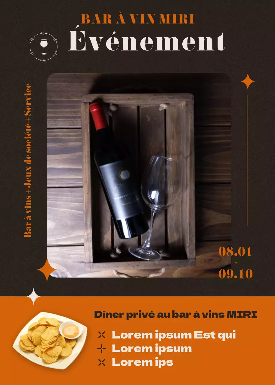 Réservation d'une salle privée pour un bar à vin dans les tons marron et orange