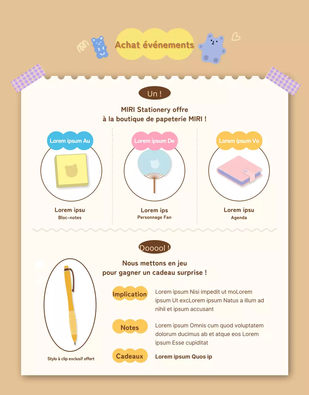 Boîte aléatoire d'articles de papeterie Daku en beige et marron