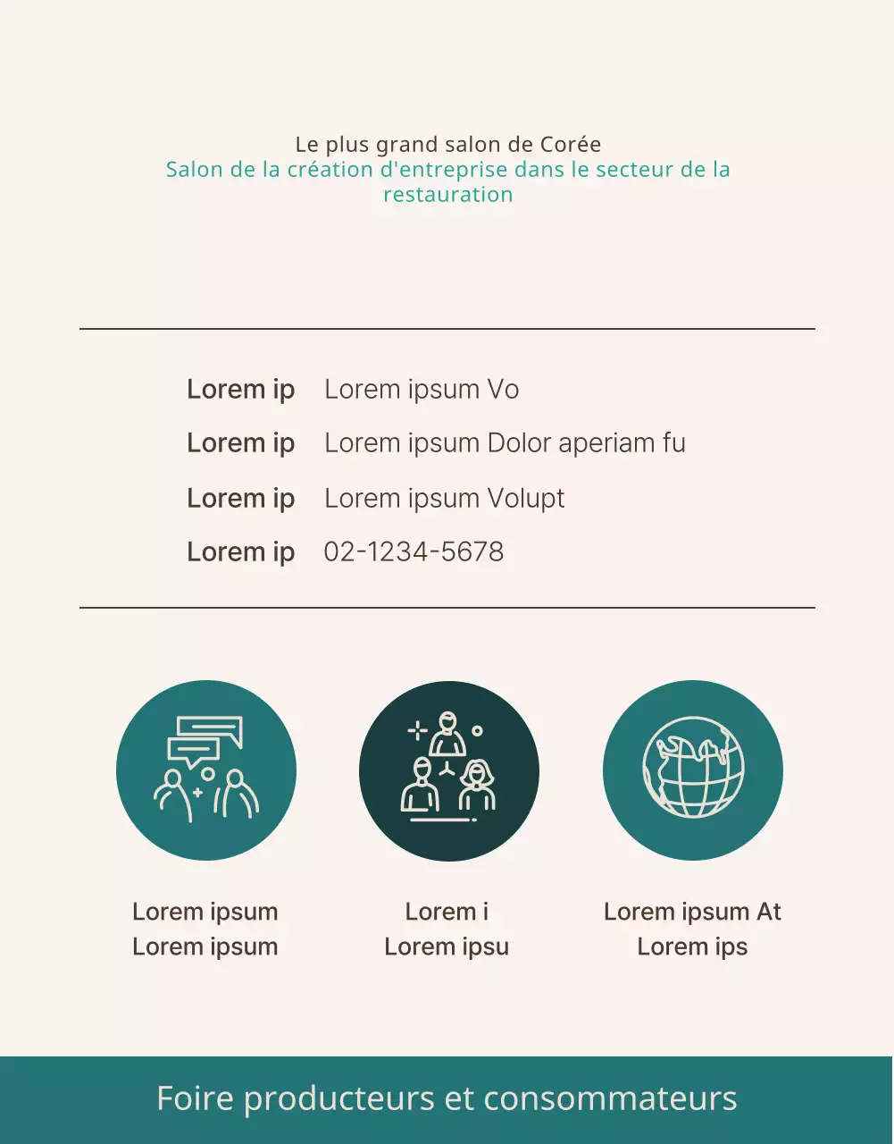 Une foire de démarrage alimentaire propre, brune et turquoise
