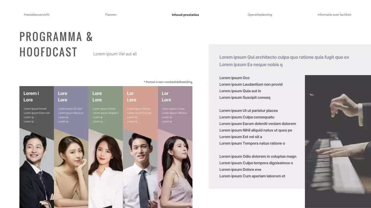 Een programma voor een pianorecital in rustgevende paarse pasteltinten.