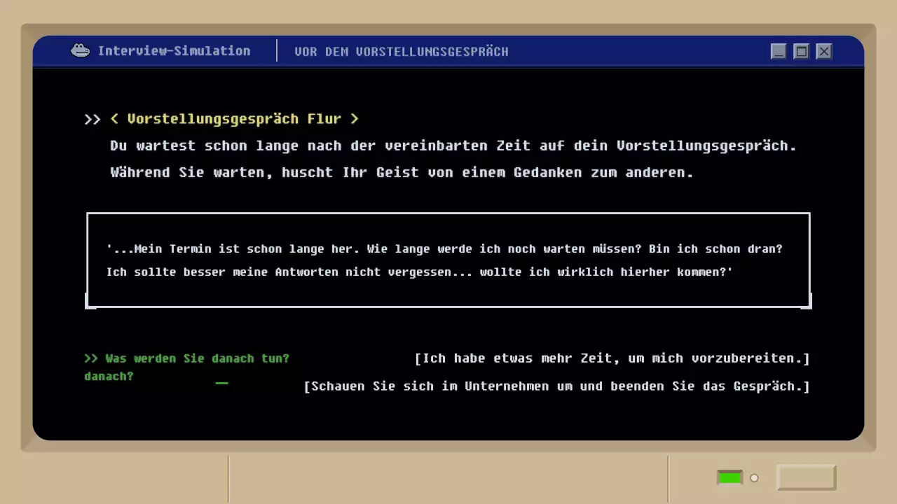Simulation eines Vorstellungsgesprächs mit einem schwarzen Retro-Schlamm-Spielkonzept