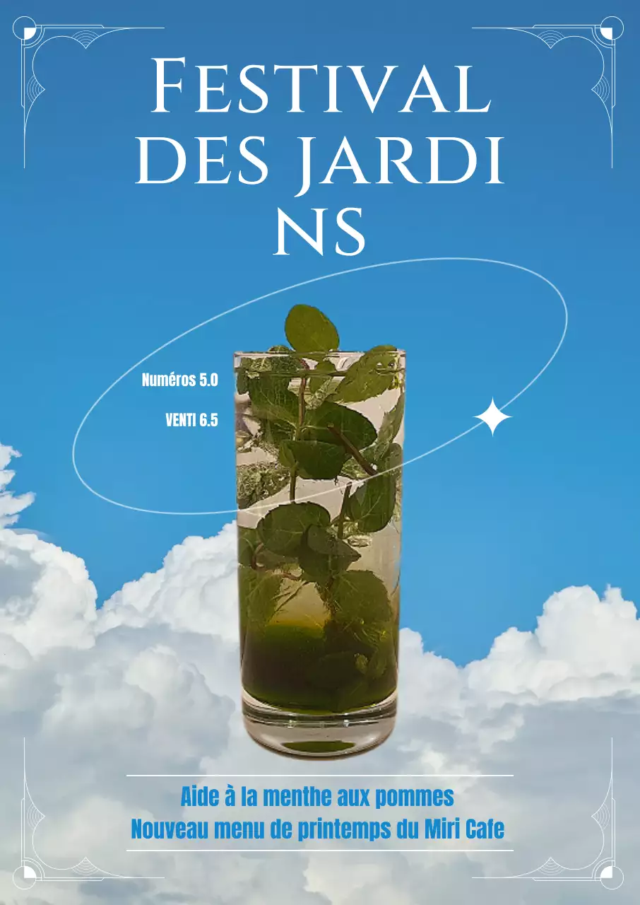 Faites la promotion de votre nouveau menu sur fond de ciel et dans un esprit rococo.