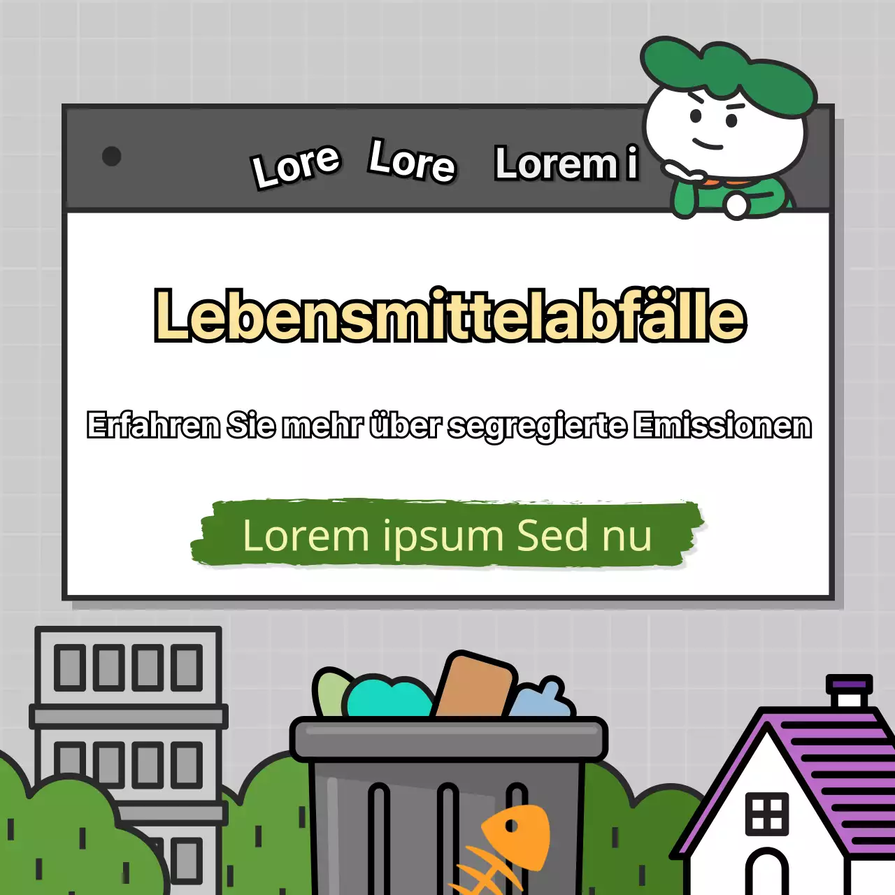 Niedliche Recycling-Tippkarte mit StadthintergrundNews