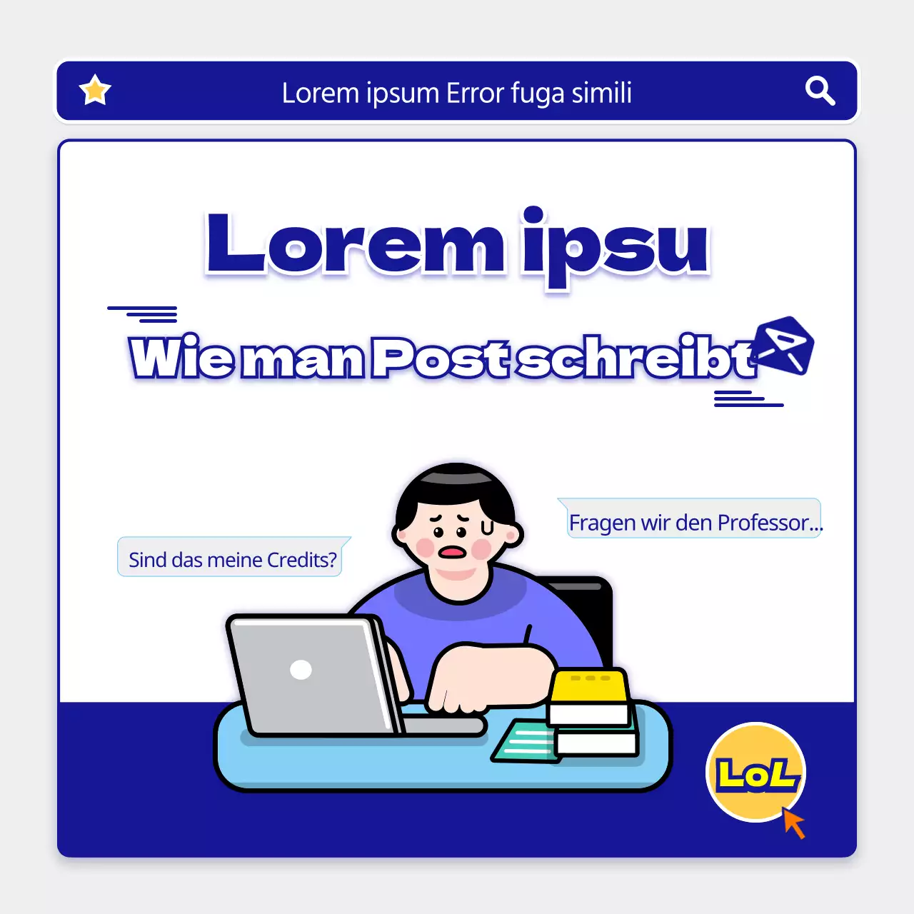 Umgangsformen und Beispiele für das Schreiben von E-Mails in Marineblau und Weiß