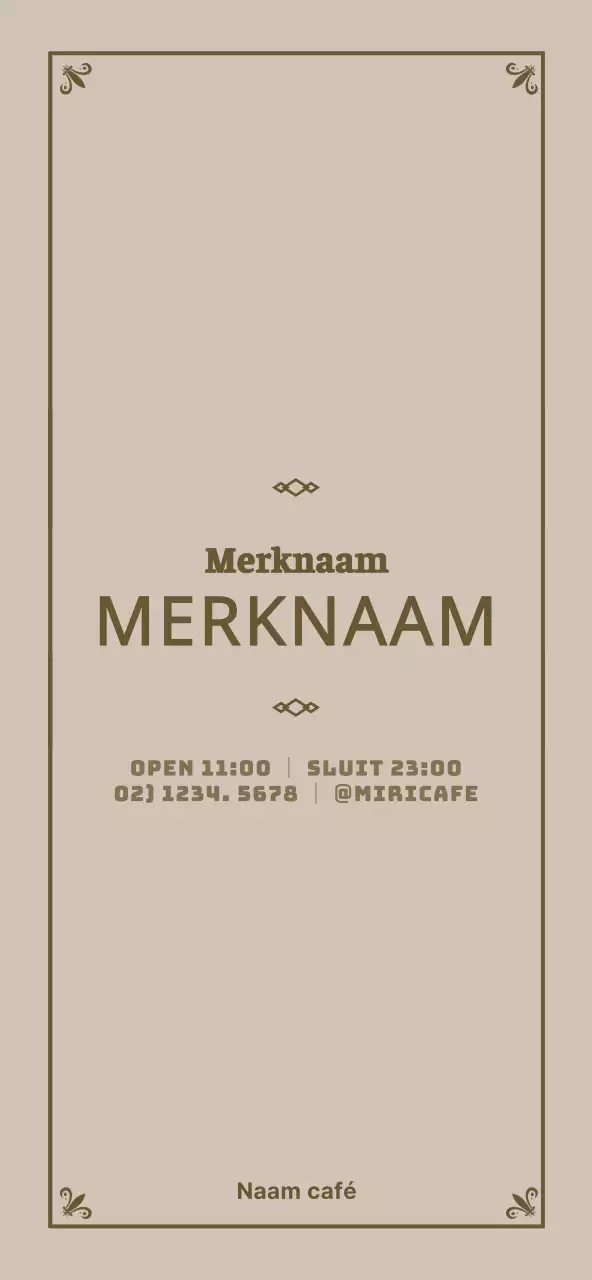 Een luxe frame in lichtbruin en bruin om het menu van een café met een eenvoudig concept te promoten.