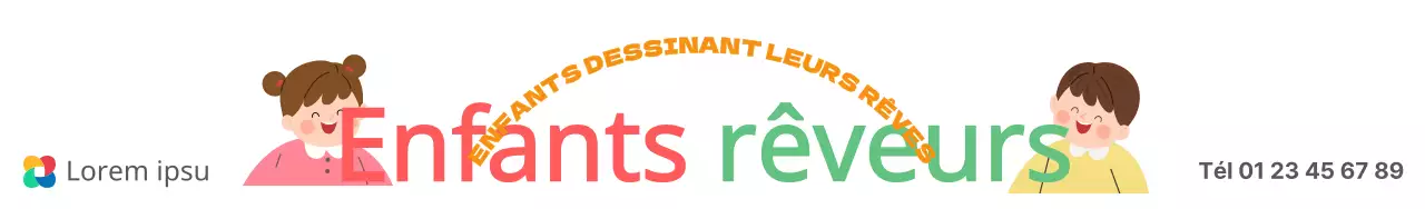 Conception d'un centre culturel promouvant les cours d'art pour la petite enfance avec des illustrations colorées d'enfants.