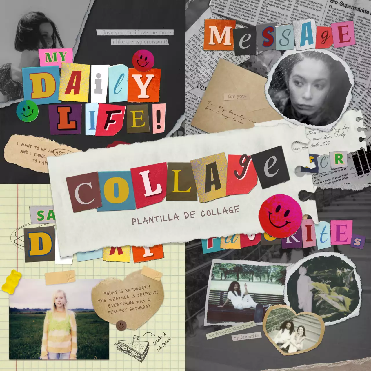 Paquete de agendas con aspecto de collage vintage descolorido