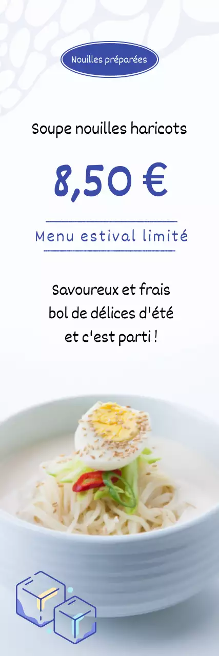 Nouveau menu d'été bleu et frais
