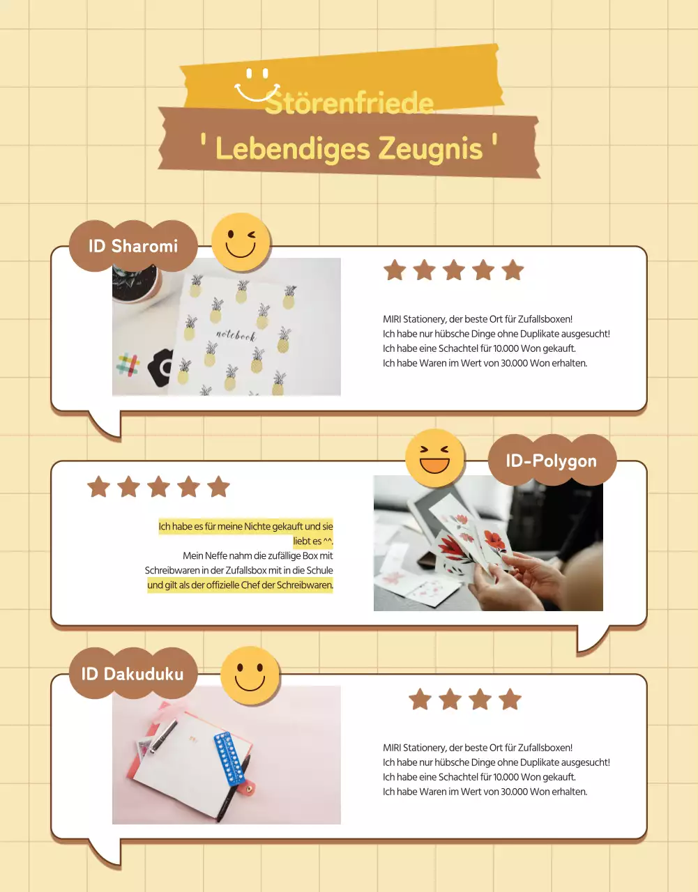 Zufällige Schachtel mit niedlichem Daku-Briefpapier in Beige und Braun