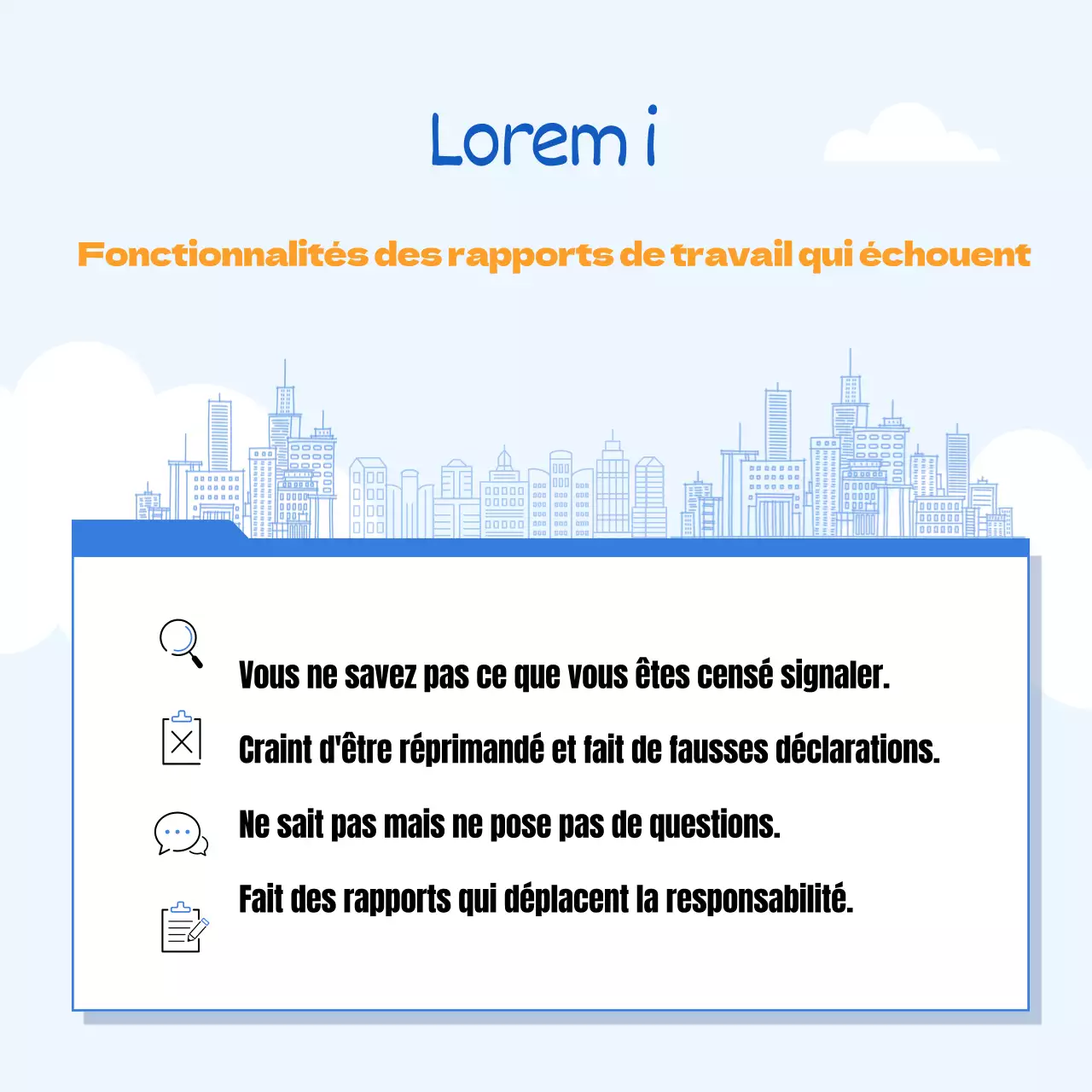 Illustration bleue et jaune concept How to report well at work CardNews