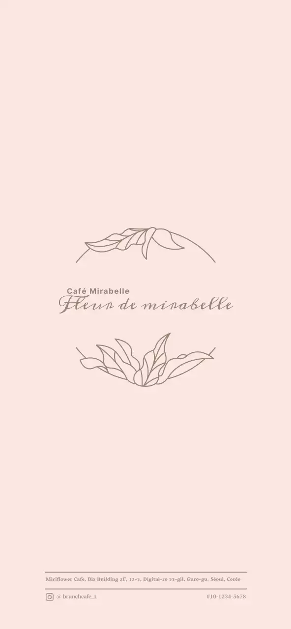 Menu de tarification pour un concept de café avec des illustrations sentimentales en rose clair et marron.
