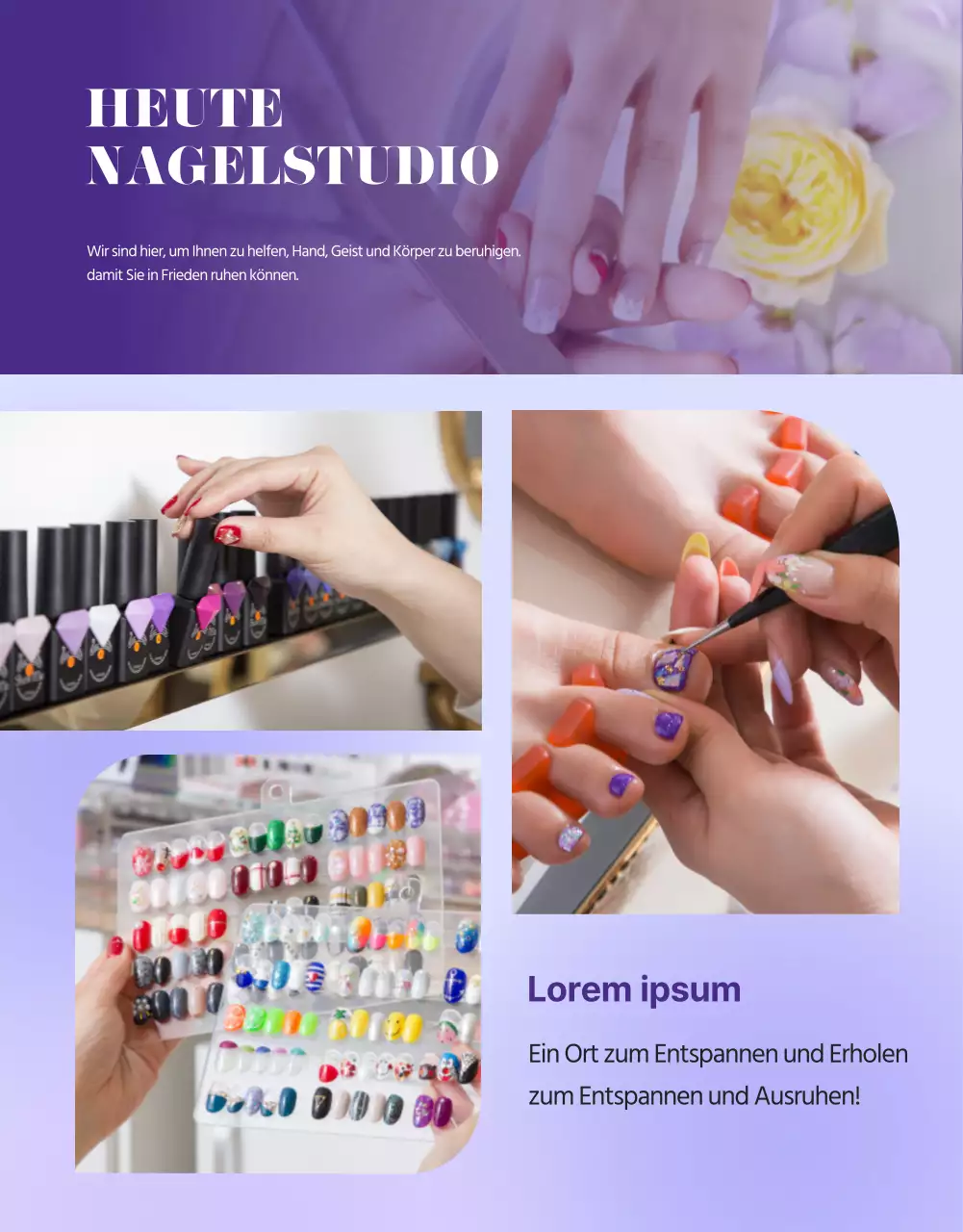 Förderung eines violetten, sentimentalen Nagelstudios