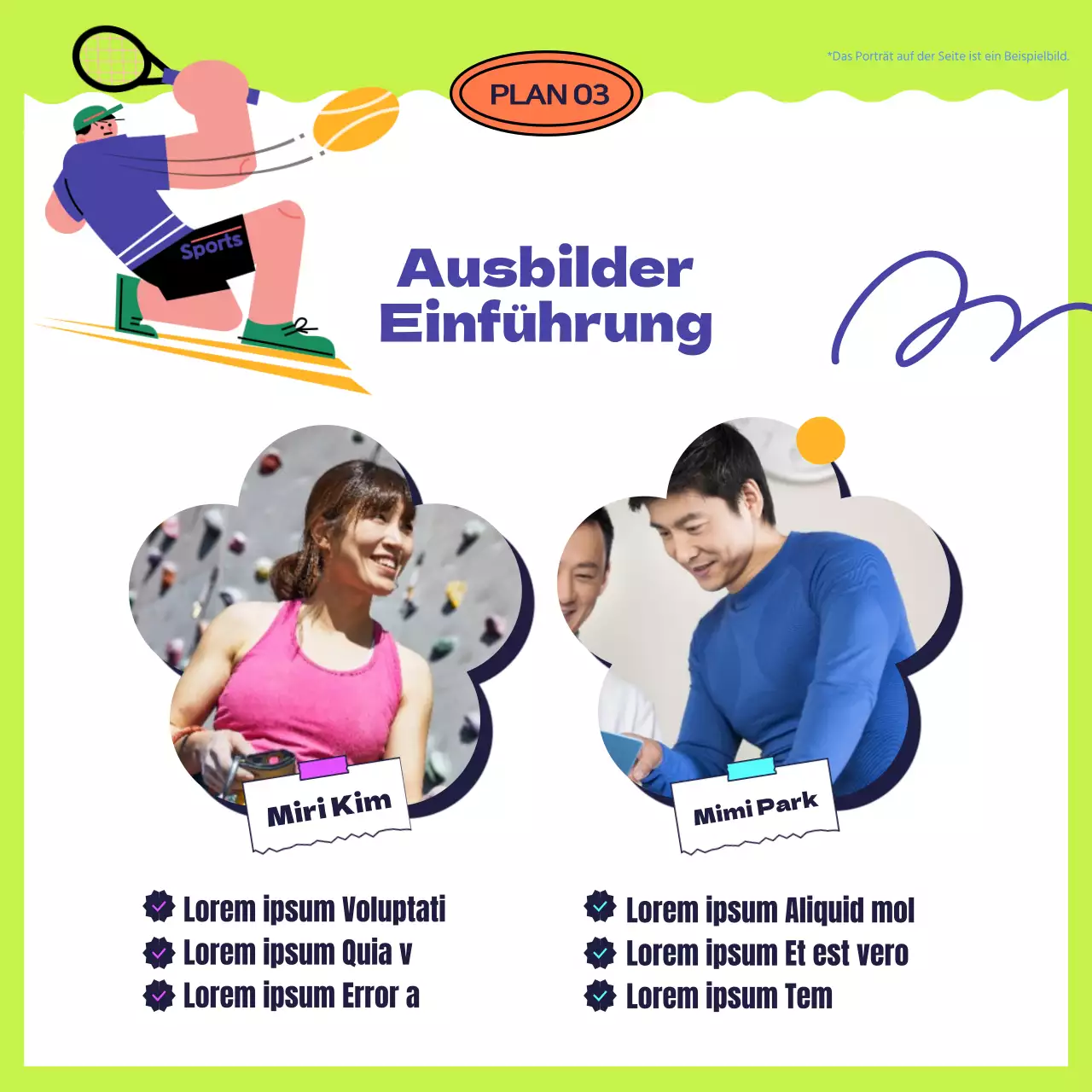 Das blau-gelbe pummelige Sportzentrum sucht Mitglieder.