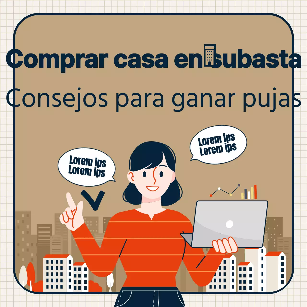 Tema de subasta inmobiliaria con ilustraciones limpias de color beige y combinaciones de marcos