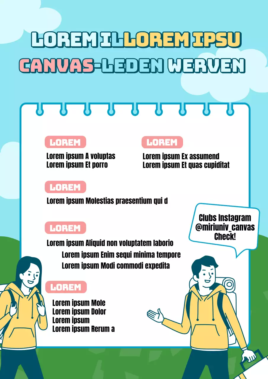 Clubpromotieposter in blauw met strakke, ronde tekstaccenten