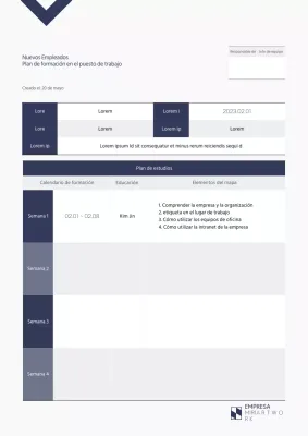 Azul marino, plan de formación en el puesto de trabajo para nuevos empleados