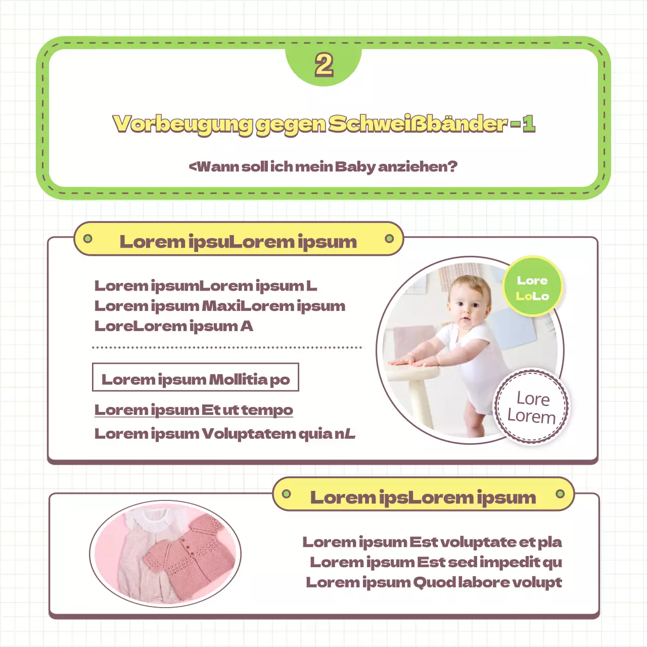 Tipps zur Vorbeugung gegen Wundscheuern bei Babys und Empfehlungen für Erziehungsartikel, illustriert in Hellgrün und Gelb.