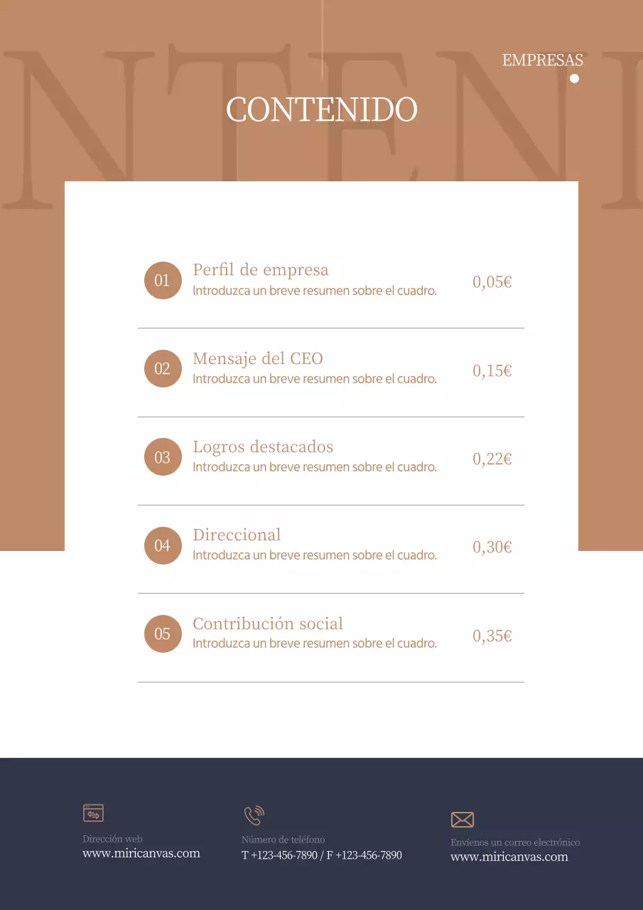 Propuesta de negocio tipográfica sencilla vertical en azul marino y marrón