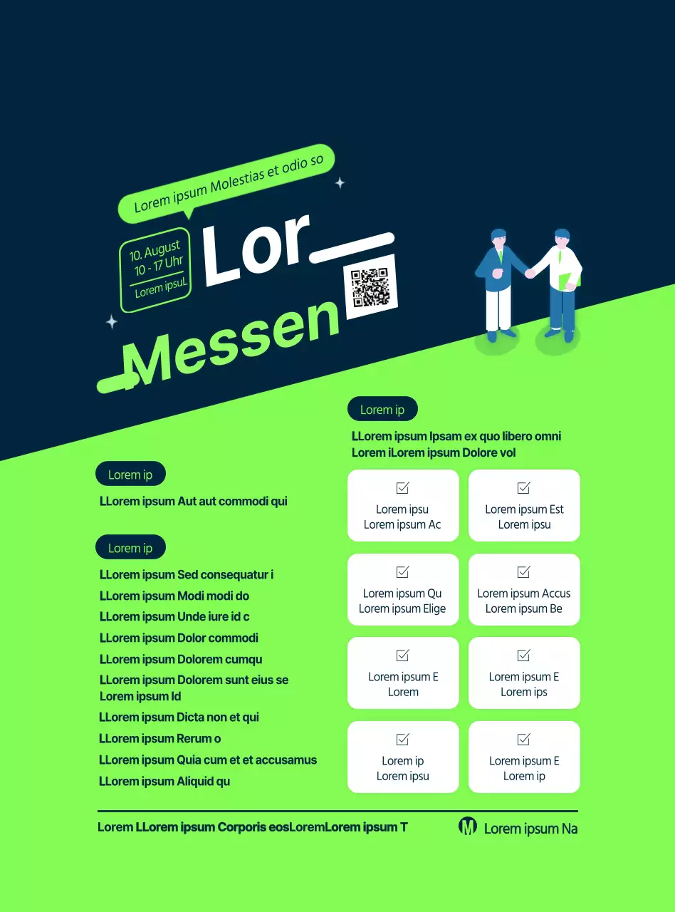 Schlichter Stil in leuchtendem Lindgrün und Marineblau Kommunikation und Werbung für Jobmessen