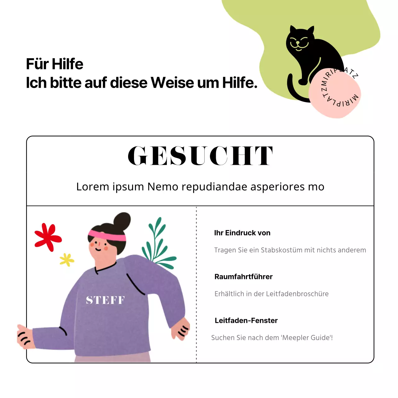 Einfache und niedliche Illustrationen in Weiß und Schwarz Ausstellungen Aufführungen Komplexe Einrichtungen Informationen Nebelführer