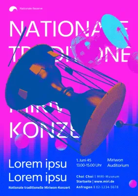 Rosa Blau Lebendige Illustration im Pop-Art-Stil von traditionellen Musikinstrumenten Traditionelles Konzert