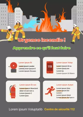 Conseils de lutte contre l'incendie avec illustrations en noir et gris