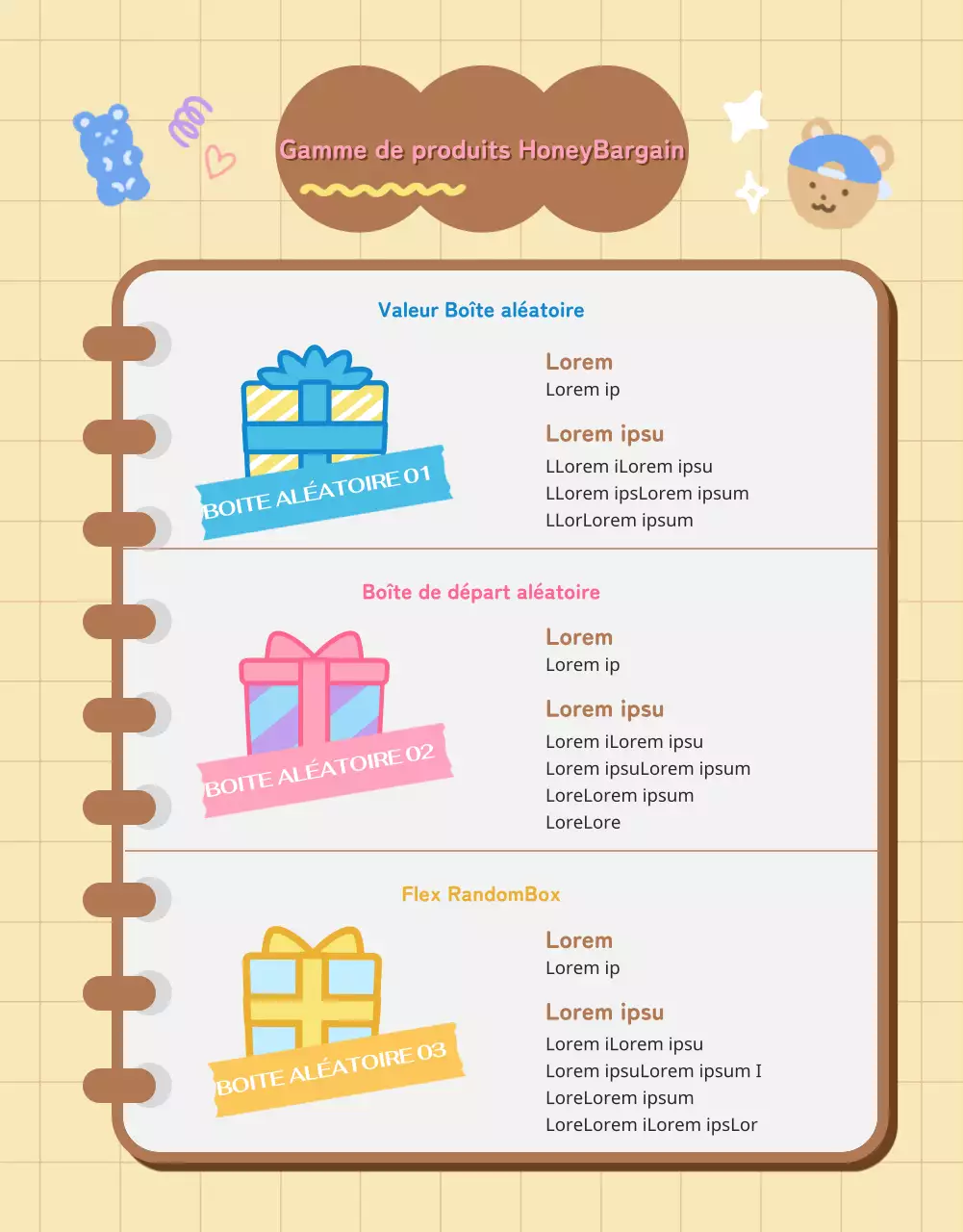 Boîte aléatoire d'articles de papeterie Daku en beige et marron