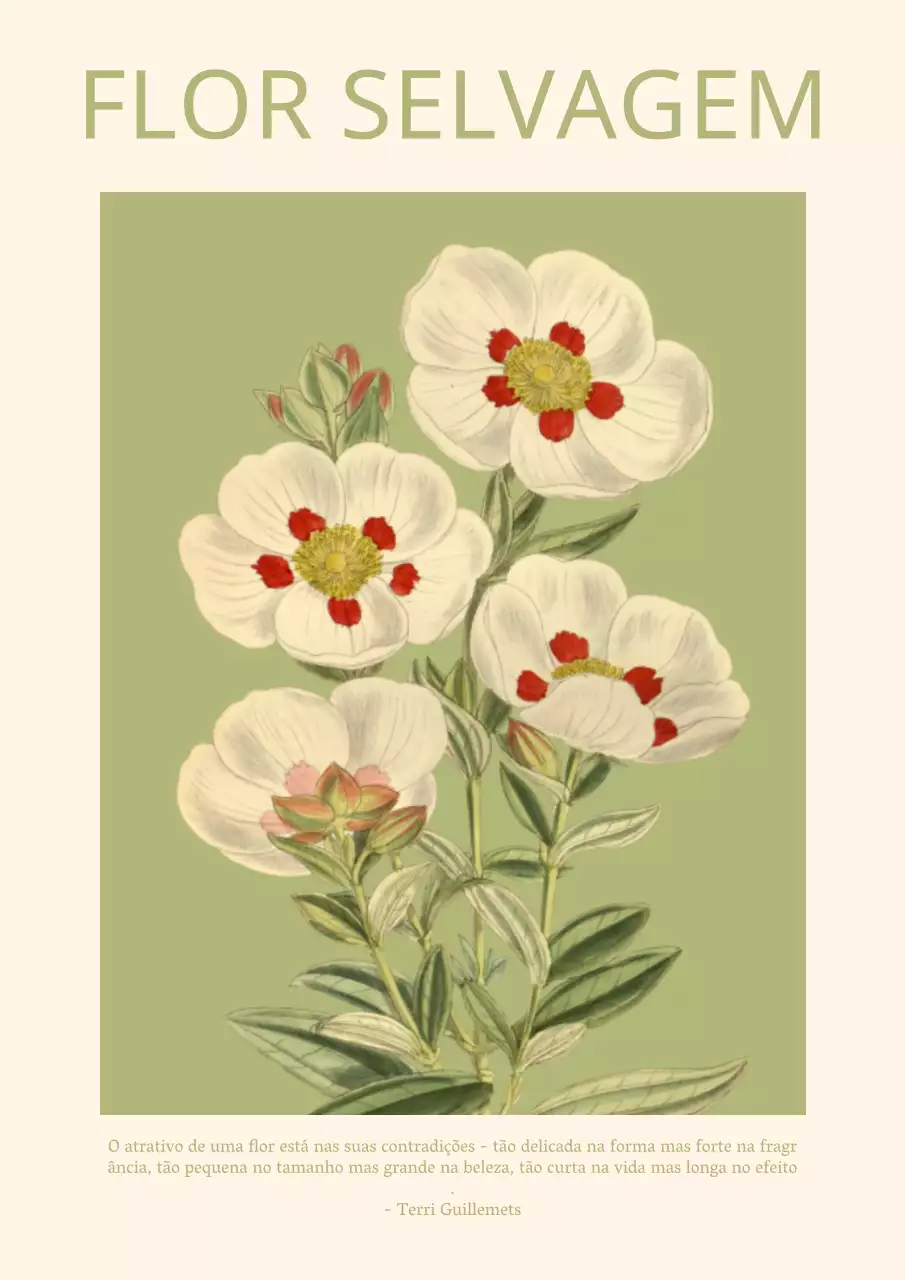 Cartaz vertical floral vintage em bege e verde-lima