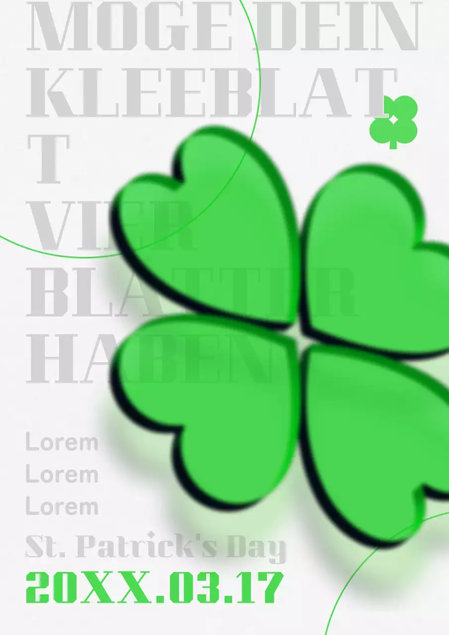 Grüne transparente 3D-Illustration vierblättriges Kleeblatt einfaches Poster Design