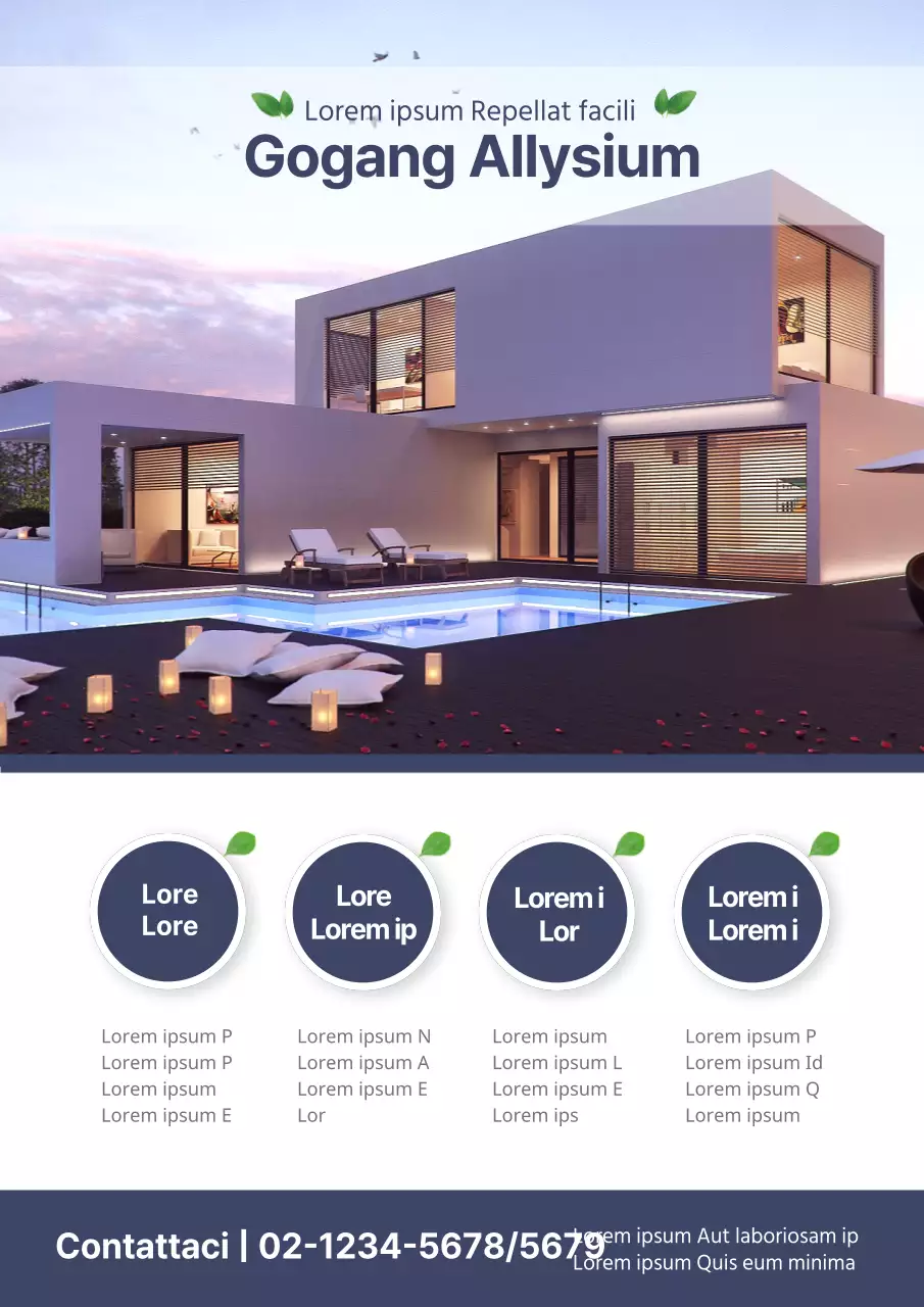 Promuovete una proprietà residenziale in vendita con una foto di un edificio residenziale di lusso in blu navy.