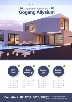 Promuovete una proprietà residenziale in vendita con una foto di un edificio residenziale di lusso in blu navy.